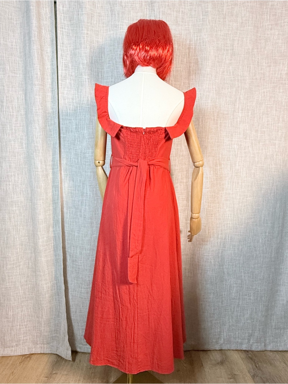 Red Ruffle Off-Shoulder Midi Dress - Picture 3 of 6